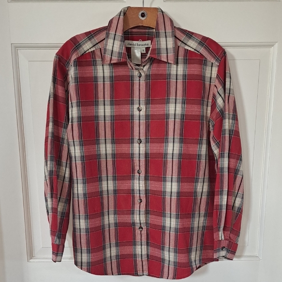 David Brooks Vintage Style Red Plaid 100% Cotton Comfy Button Down Causal Shirt - Picture 2 of 10